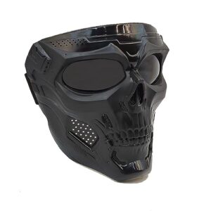 ppgarego airsoft mask | ghost mask | motorcycle face mask | skull skeleton mask | airsoft tactical gear | for halloween paintball game party and other outdoor activities (black+black)