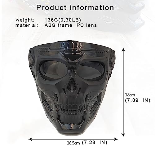 PPGAREGO Airsoft Mask | Ghost Mask | Motorcycle Face Mask | Skull Skeleton Mask | Airsoft Tactical Gear | for Halloween Paintball Game Party and Other Outdoor Activities (Black+Black)