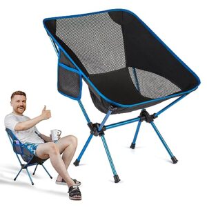 camping chair, 2lbs ultra light backpacking chair, collapsible chair with aero aluminium frame, hold up to 230 lbs, portable camping chair for camping, barbecues, hiking, music festivals (blue)