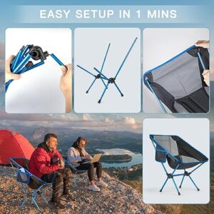 Camping Chair, 2lbs Ultra Light Backpacking Chair, Collapsible Chair with Aero Aluminium Frame, Hold up to 230 lbs, Portable Camping Chair for Camping, Barbecues, Hiking, Music Festivals (Blue)