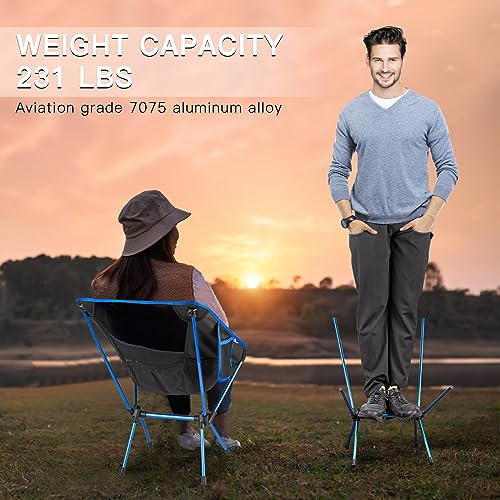 Camping Chair, 2lbs Ultra Light Backpacking Chair, Collapsible Chair with Aero Aluminium Frame, Hold up to 230 lbs, Portable Camping Chair for Camping, Barbecues, Hiking, Music Festivals (Blue)