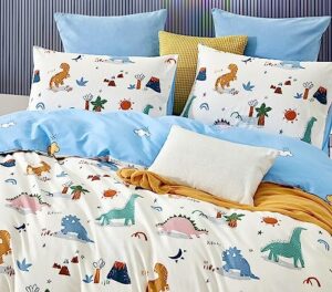 archers kids duvet cover set – full, 4 pcs include reversible duvet cover, fitted sheet, 2 pillowcases | 100% cotton |playful, fun and cozy sheet set | dinosaur print