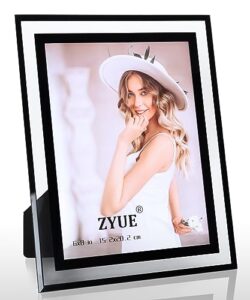 zyue 6x8 inch picture frame made of crystal glass display pictures for table top display and wall mounting photo frame simple and stylish black