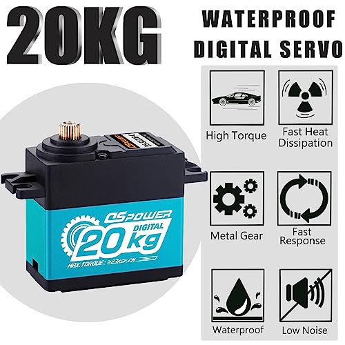 DSPOWER 20KG RC Waterproof Servo, High Torque Full Metal Gear Digital Servos Motor with 25T Metal Arm for 1/8 1/10 1/12 RC Crawler Baja Car Boat Robot Aircraft Drones (180°-Blue)