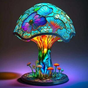 mriykio stained glass mushroom lamp, vintage table lamps, bedside lamps, high table lamps night lights, colorful mushroom lamps, bedroom table lamps decorative