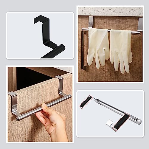 Over The Door Towel Rack, Stainless Steel Kitchen Towel Holder, Cabinet Door Towel Bar, Dish Towel Rack for Cabinet, Over Cabinet Towel Hanger for Kitchen Bathroom Cupboard, 2Pack (Black)