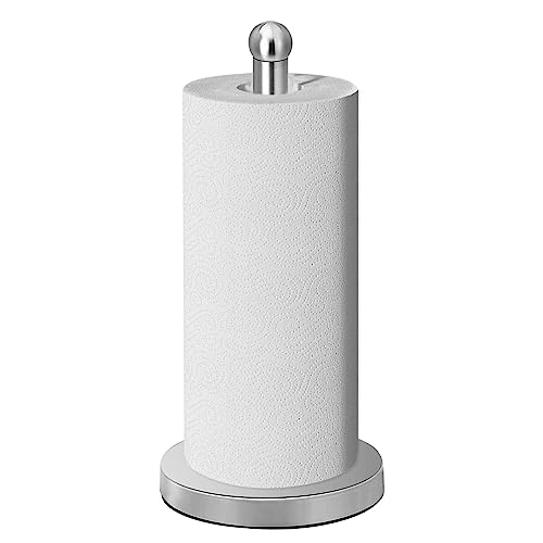 PEDORUBY - Kitchen Paper Towel Holder Countertop, SUS 304 Stainless Steel Free-Standing Paper Towel Holder One-Handed Tear Paper Towel Dispenser for Kitchen Countertop with Heavy Base, Silver