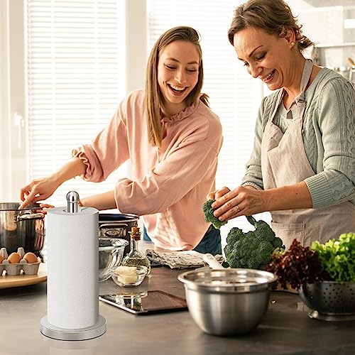 PEDORUBY - Kitchen Paper Towel Holder Countertop, SUS 304 Stainless Steel Free-Standing Paper Towel Holder One-Handed Tear Paper Towel Dispenser for Kitchen Countertop with Heavy Base, Silver