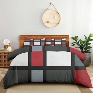 Bedding Sheet Bed Sets, Red Gray Black White Geometric Soft 3-Pieces Duvet Cover Set Comfy 1 Comforter Cover & 2 Pillowcases for All Season Twin(68"×90")