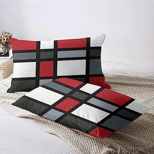 Bedding Sheet Bed Sets, Red Gray Black White Geometric Soft 3-Pieces Duvet Cover Set Comfy 1 Comforter Cover & 2 Pillowcases for All Season Twin(68"×90")