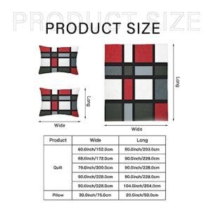 Bedding Sheet Bed Sets, Red Gray Black White Geometric Soft 3-Pieces Duvet Cover Set Comfy 1 Comforter Cover & 2 Pillowcases for All Season Twin(68"×90")