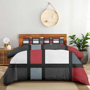bedding sheet bed sets, red gray black white geometric soft 3-pieces duvet cover set comfy 1 comforter cover & 2 pillowcases for all season twin(68"×90")