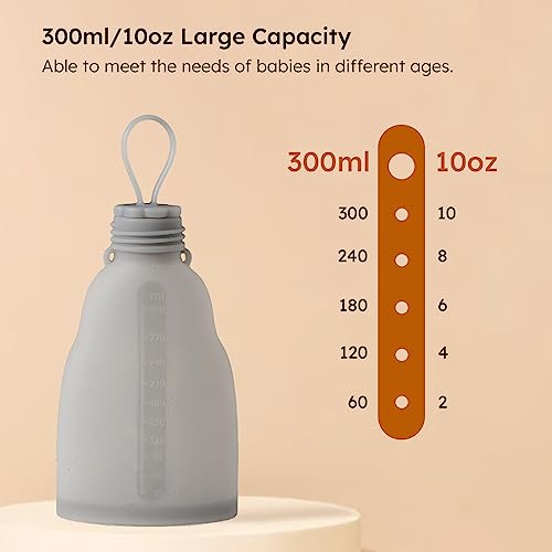 PatPat Silicone Breastmilk Storage Bags Reusable,10oz/300ml Leak-Proof Milk Freezer Bags for Breastfeeding,Squeeze Storage Food Pouch for Baby Kids Toddler,Puree&Smoothie Pouch Bag,4 pcs