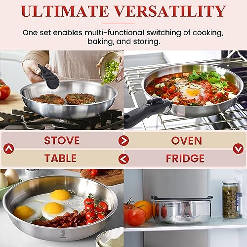 ROYDX Pots and Pans Set, 10 Piece Stainless Steel Kitchen Removable Handle Cookware Set, Frying Saucepans with Lid, Stay-Cool Handles for All Stoves, Dishwasher and Oven Safe, Camping