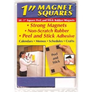 Magnetic Garage Door Screen for One Car Garage- Heavy Duty Weighted Garage Enclosure Curtain for Mosquito & Small Parts 08057 Magnet Squares with Adhesive, 1/16X1-Inch, Pack of 24