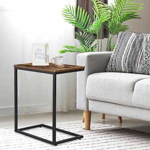 Nouva C-Shaped End/Side Table Couch Bedside Table 21.7in Side Table with Metal Frame for TV Trays Living Room Bedroom Small Spaces, Rustic Brown and Black(2)