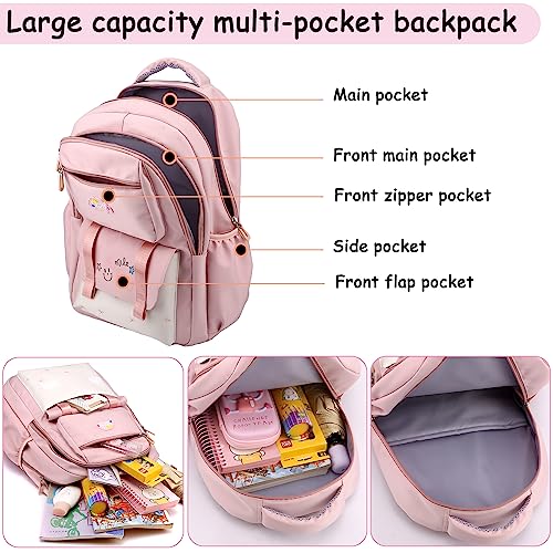Makukke Backpack for Girls Kids, Cute Kawaii School Bag Lightweight Bookbag Backpack for Middle & High School with Anti Theft Pocket,Beige Backpack
