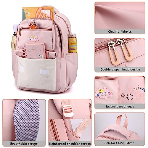 Makukke Backpack for Girls Kids, Cute Kawaii School Bag Lightweight Bookbag Backpack for Middle & High School with Anti Theft Pocket,Beige Backpack