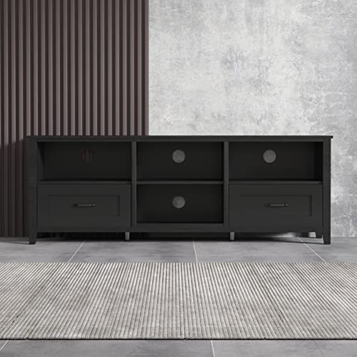 Black TV Stand for 80 75 70 65 60 Inch TV, Black Entertainment Center with Storage, Long Tall TV Stands for Living Room 75 Inch Black, 65 70 75 80 TV Stand with Storage for 65+ 75+ Inch TV for Bedroom