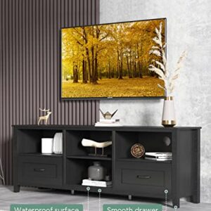 Black TV Stand for 80 75 70 65 60 Inch TV, Black Entertainment Center with Storage, Long Tall TV Stands for Living Room 75 Inch Black, 65 70 75 80 TV Stand with Storage for 65+ 75+ Inch TV for Bedroom