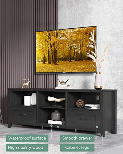 Black TV Stand for 80 75 70 65 60 Inch TV, Black Entertainment Center with Storage, Long Tall TV Stands for Living Room 75 Inch Black, 65 70 75 80 TV Stand with Storage for 65+ 75+ Inch TV for Bedroom