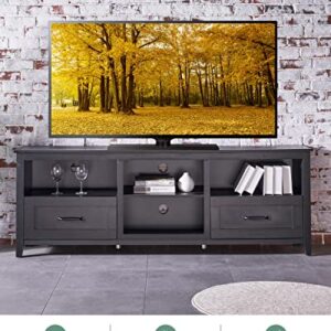 Black TV Stand for 80 75 70 65 60 Inch TV, Black Entertainment Center with Storage, Long Tall TV Stands for Living Room 75 Inch Black, 65 70 75 80 TV Stand with Storage for 65+ 75+ Inch TV for Bedroom