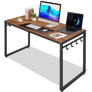 zanzio 55.1 inch home office desk, computer writing table, computer workstation, rustic brown