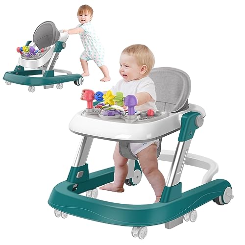 Baby Walker, 3-in-1 Foldable Baby Walkers and Baby Activity Center with Music &Toys Tray, 8-Gear Height Adjustment Infant Toddler Walker, Baby Walker with Wheels for Baby Boys and Girls 6-24 Months…