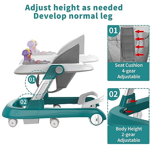 Baby Walker, 3-in-1 Foldable Baby Walkers and Baby Activity Center with Music &Toys Tray, 8-Gear Height Adjustment Infant Toddler Walker, Baby Walker with Wheels for Baby Boys and Girls 6-24 Months…