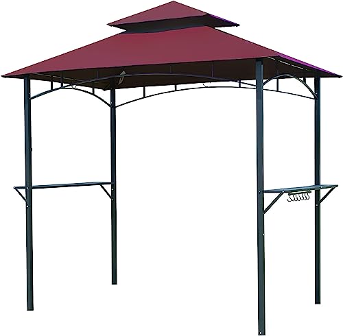 Grill Gazebo 5×8 Grill BBQ Canopy Tent Shelter with 2 Tier Hardtop Outdoor Patio Backyard Deck (L96 x W60 x H101, Red)