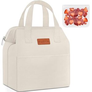 kubya lunch bag simple lunch box for women men insulated lunch bag & 1 storage bag simple reusable lunch tote bag for work, picnic beach or travel (beige)