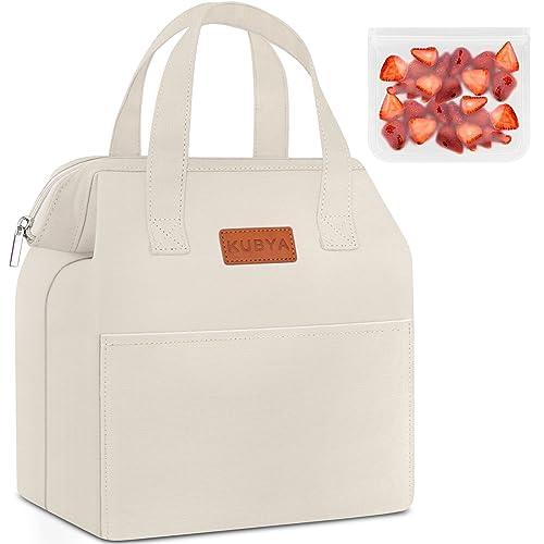 KUBYA Lunch Bag Simple Lunch Box for Women Men Insulated Lunch Bag & 1 Storage bag Simple Reusable Lunch Tote Bag for Work, Picnic Beach or Travel (Beige)