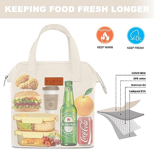 KUBYA Lunch Bag Simple Lunch Box for Women Men Insulated Lunch Bag & 1 Storage bag Simple Reusable Lunch Tote Bag for Work, Picnic Beach or Travel (Beige)