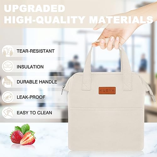 KUBYA Lunch Bag Simple Lunch Box for Women Men Insulated Lunch Bag & 1 Storage bag Simple Reusable Lunch Tote Bag for Work, Picnic Beach or Travel (Beige)