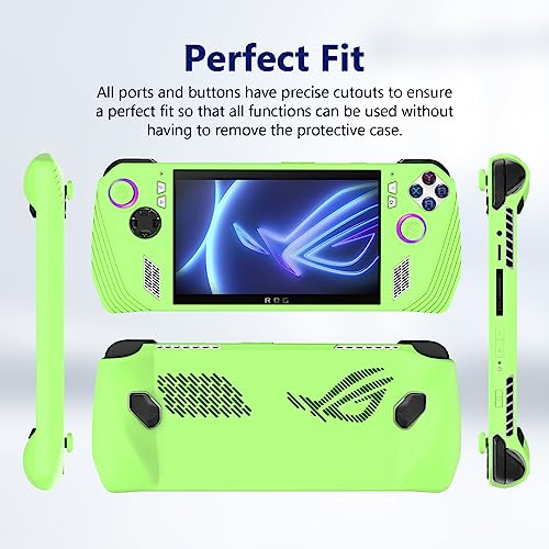 Silicone Protective Case for ASUS Rog Ally, Silicone Case Anti-Slip Shockproof Cover for ASUS Rog Ally Gaming Console with Non-Slip Thumb Grips (Glow Green)