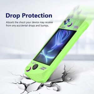 Silicone Protective Case for ASUS Rog Ally, Silicone Case Anti-Slip Shockproof Cover for ASUS Rog Ally Gaming Console with Non-Slip Thumb Grips (Glow Green)