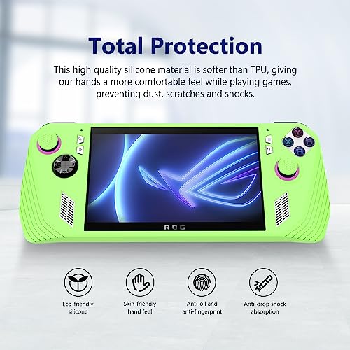 Silicone Protective Case for ASUS Rog Ally, Silicone Case Anti-Slip Shockproof Cover for ASUS Rog Ally Gaming Console with Non-Slip Thumb Grips (Glow Green)