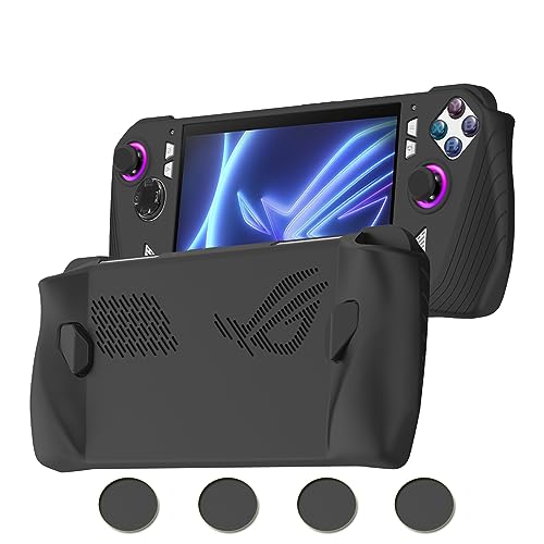 Silicone Protective Case for ASUS Rog Ally, Silicone Case Anti-Slip Shockproof Cover for ASUS Rog Ally Gaming Console with Non-Slip Thumb Grips (Black)