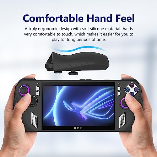 Silicone Protective Case for ASUS Rog Ally, Silicone Case Anti-Slip Shockproof Cover for ASUS Rog Ally Gaming Console with Non-Slip Thumb Grips (Black)
