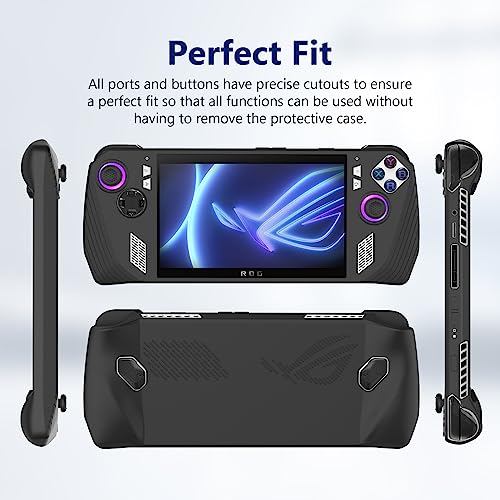 Silicone Protective Case for ASUS Rog Ally, Silicone Case Anti-Slip Shockproof Cover for ASUS Rog Ally Gaming Console with Non-Slip Thumb Grips (Black)