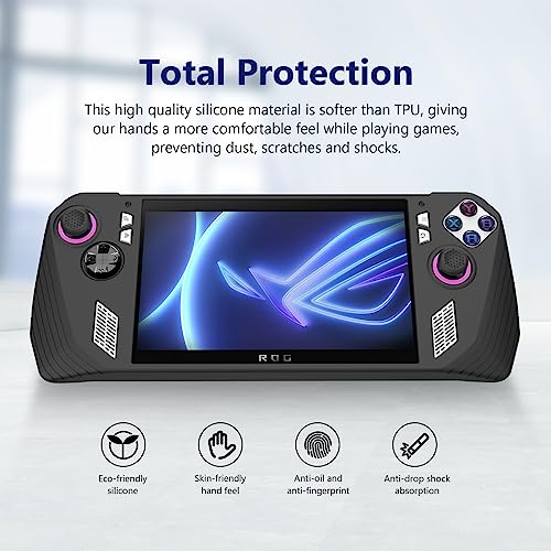 Silicone Protective Case for ASUS Rog Ally, Silicone Case Anti-Slip Shockproof Cover for ASUS Rog Ally Gaming Console with Non-Slip Thumb Grips (Black)