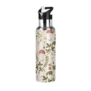 kigai mushroom pattern stainless steel sports water bottle bpa-free vacuum insulated leakproof wide mouth flask with straw lid keeps liquids cold or hot for gym travel camping