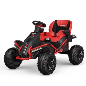 anpabo 24v 4x4 ride on toy for big kids, 4x75w 4.5mph ride on car w/parent remote, wide adjustable seat, headlights, metal frame, 4 shock absorbers, 4 wheeler quad for kids 3-12, red