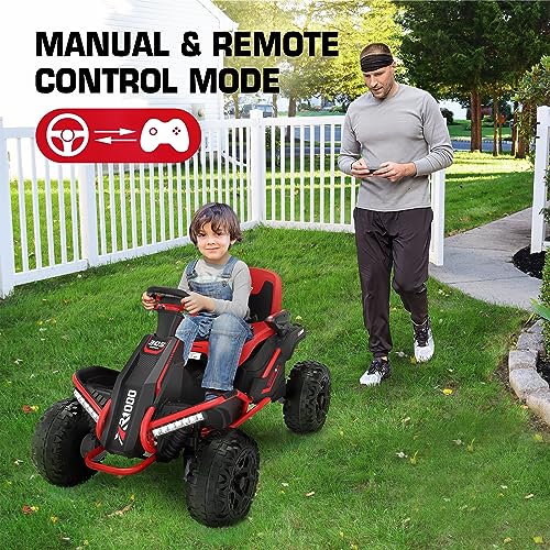 ANPABO 24V 4x4 Ride On Toy for Big Kids, 4x75W 4.5MPH Ride On Car w/Parent Remote, Wide Adjustable Seat, Headlights, Metal Frame, 4 Shock Absorbers, 4 Wheeler Quad for Kids 3-12, Red