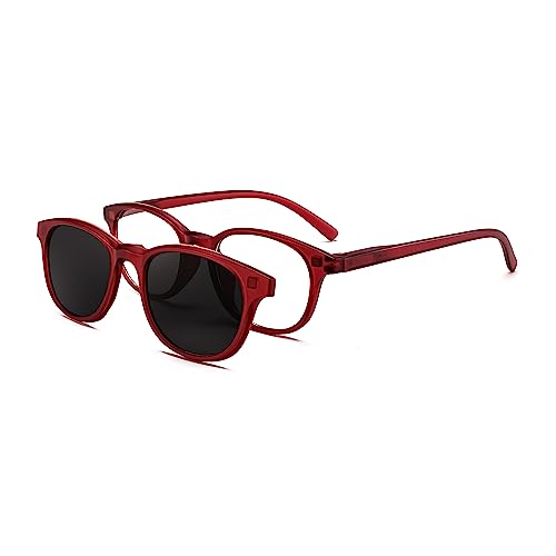 FEISEDY Fashion Reading Sunglasses Women Men Square Reader Sunglasses UV400 Protection Polarized Lens B2390（Red,1.50x）