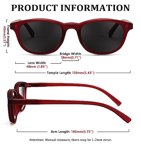 FEISEDY Fashion Reading Sunglasses Women Men Square Reader Sunglasses UV400 Protection Polarized Lens B2390（Red,1.50x）