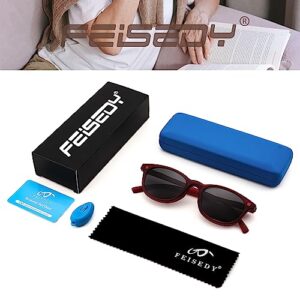 FEISEDY Fashion Reading Sunglasses Women Men Square Reader Sunglasses UV400 Protection Polarized Lens B2390（Red,1.50x）