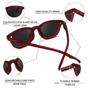 FEISEDY Fashion Reading Sunglasses Women Men Square Reader Sunglasses UV400 Protection Polarized Lens B2390（Red,1.50x）