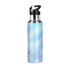 kigai blue gold marble stainless steel sports water bottle bpa-free vacuum insulated leakproof wide mouth flask with straw lid keeps liquids cold or hot for gym travel camping