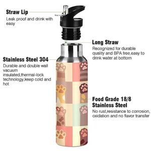 Kigai Cute Cat Paws Stainless Steel Sports Water Bottle BPA-Free Vacuum Insulated Leakproof Wide Mouth Flask with Straw Lid Keeps Liquids Cold or Hot for Gym Travel Camping